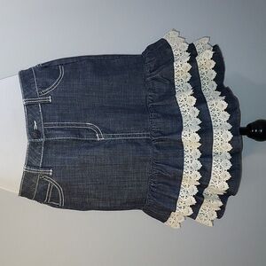 Rock 47 by Wrangler Ultra Low-Rise Denim Ruffle Lace Trim Jean Skirt Size 30